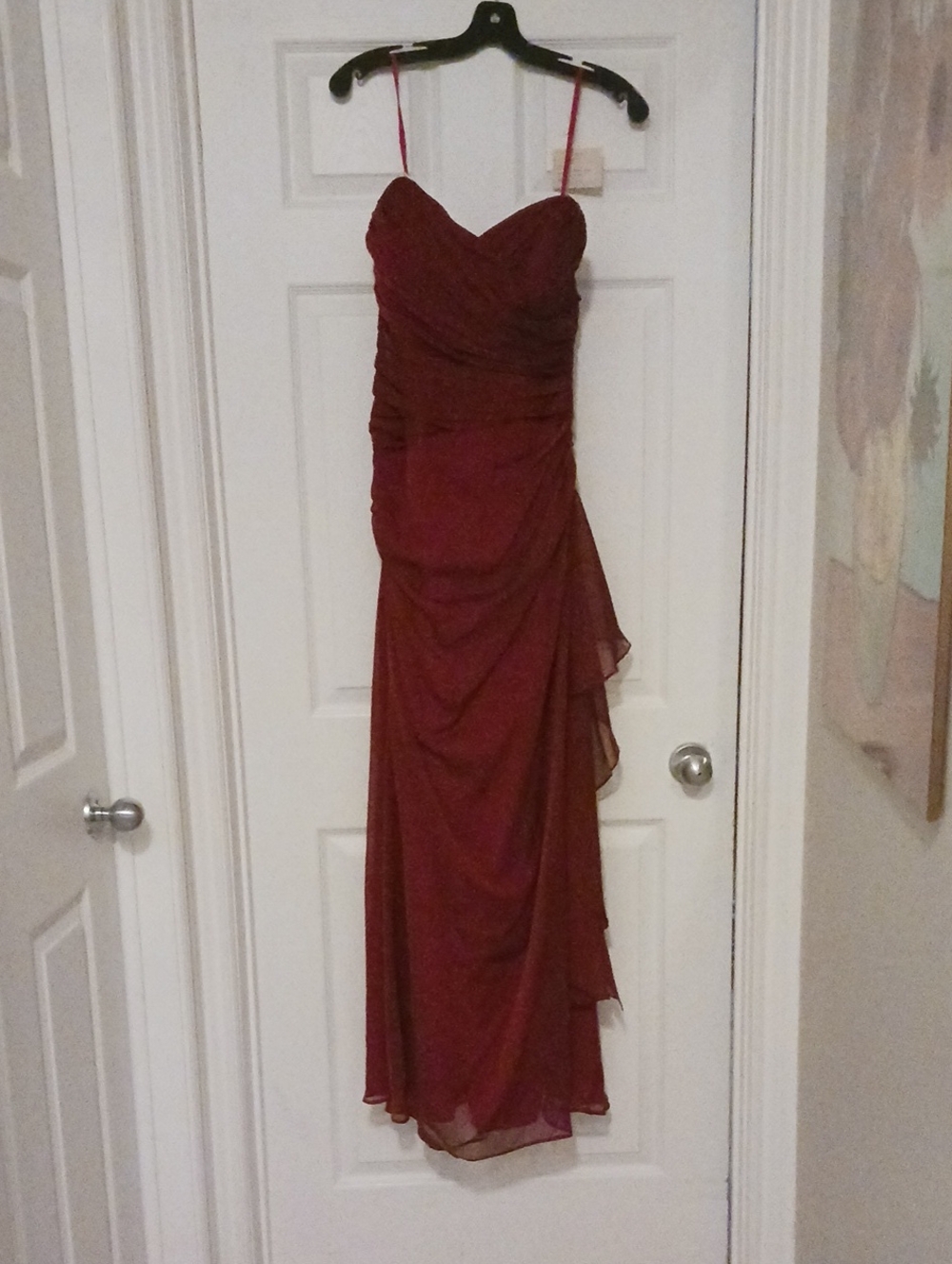 Burgundy Ruched Spaghetti-Strap Evening Gown